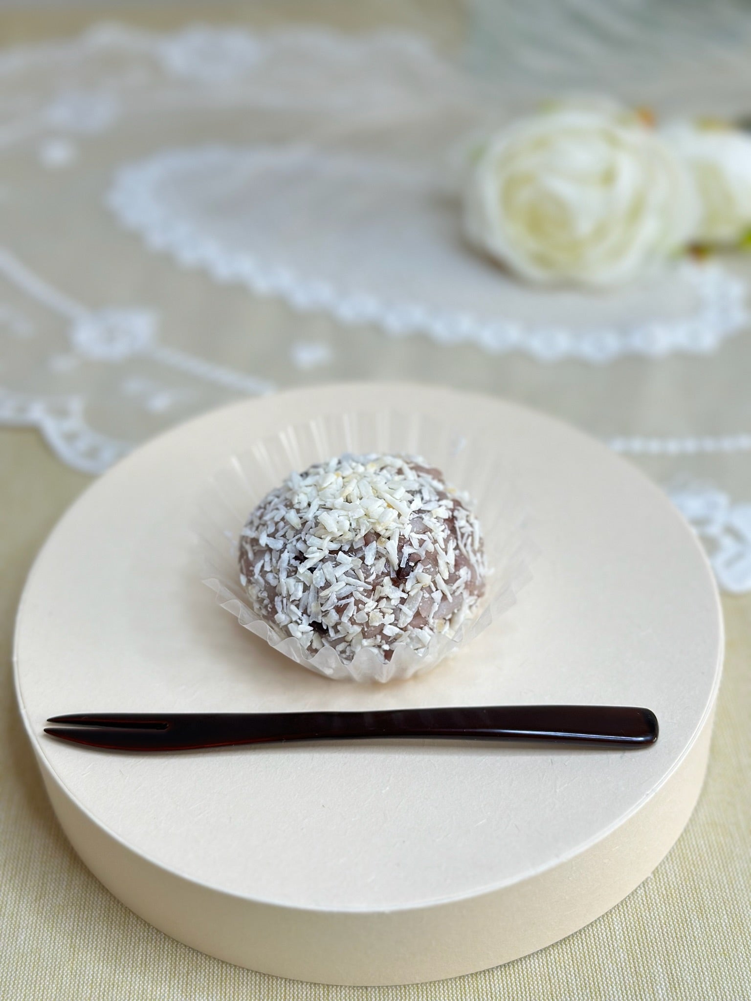 Ohagi product coconut outside and red bean paste inside