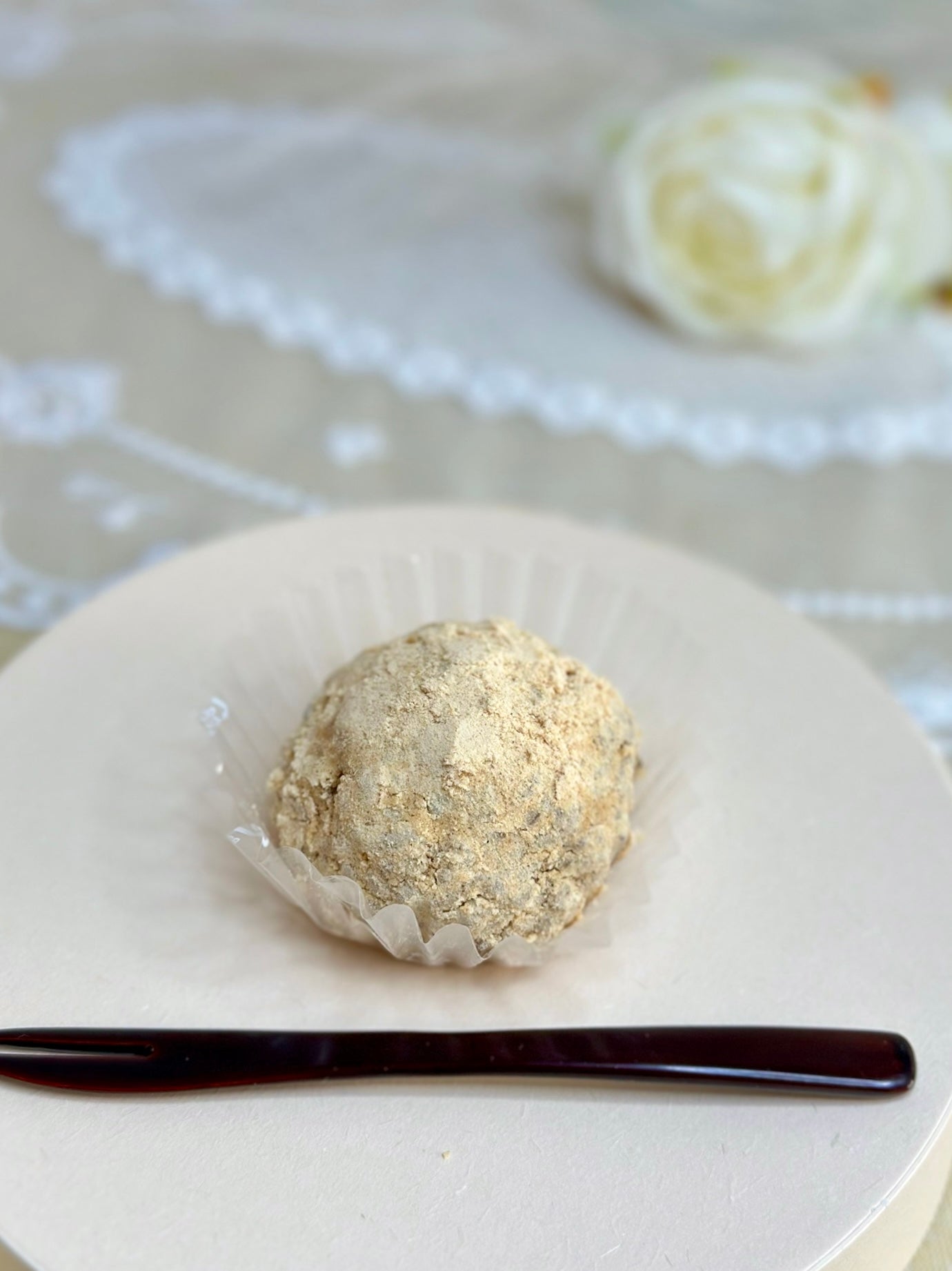 Ohagi product soybean outside and red bean paste inside